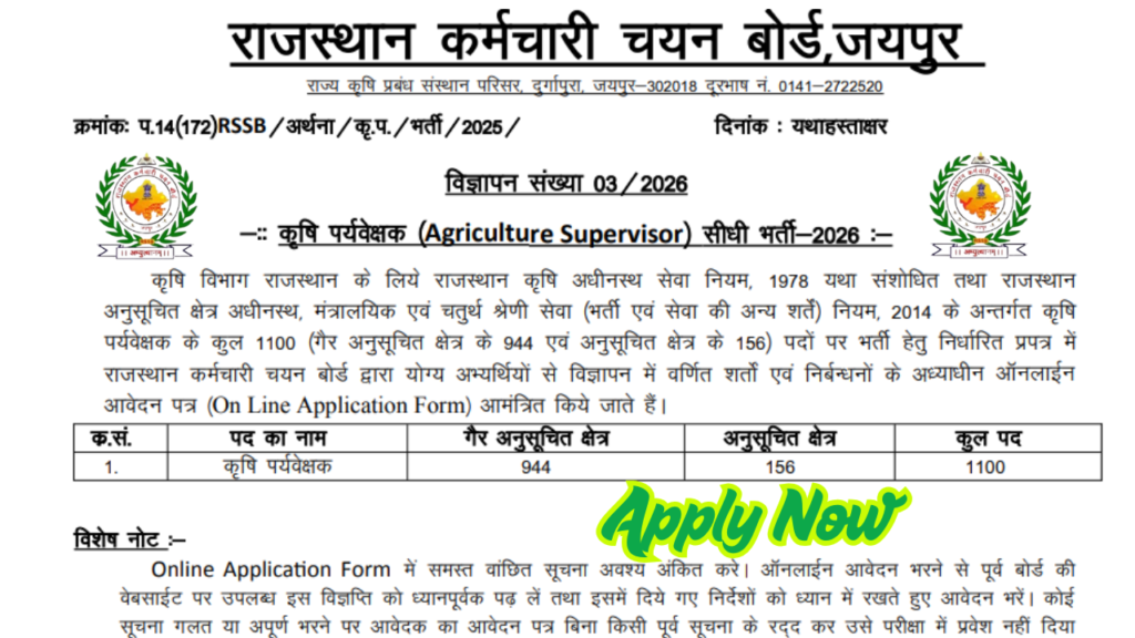 RSSB Agriculture Supervisor Recruitment 2026